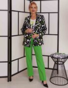 Zöld-fekete-fehér mintás gombos galléros blézer „Fashionista” - Image 4