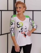 Zöld-fekete-fehér mintás V-nyakú felső "Fashionista"