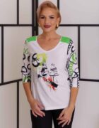 Zöld-fekete-fehér mintás V-nyakú felső "Fashionista" - Image 2