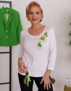 Fehér alapon mintás megkötős felső zöld flitterekkel "Fashionista"