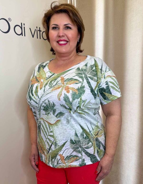 71283 zöld levélmintás köves póló