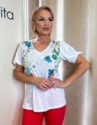 Színes mintás V-nyakú megkötős aljú felső "Rosalia kollekció"