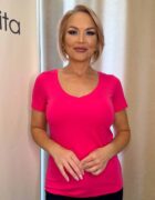 Pink V-nyakú rövid ujjú felső „Pálma Oázis kollekció”