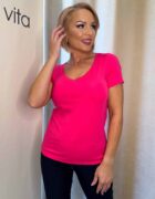 Pink V-nyakú rövid ujjú felső „Pálma Oázis kollekció” - Image 2