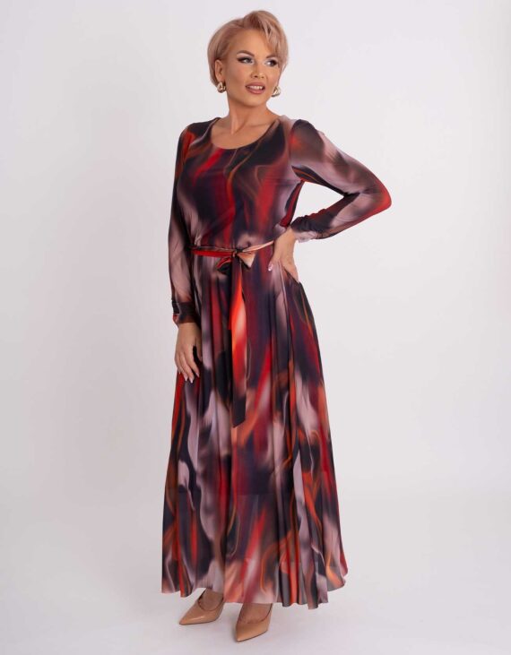 Mintás derékban húzott necc ruha kerek nyakkal "Izia kollekció"