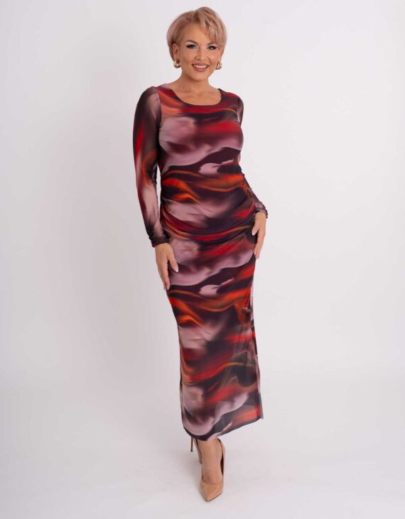 Bordó-fekete mintás necc ruha "Izia kollekció"