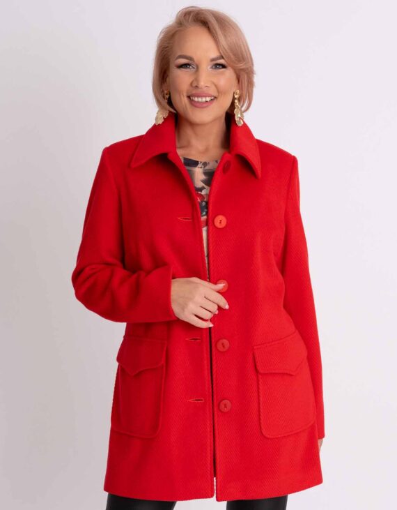 Piros gombos, galléros hosszított átmeneti kabát