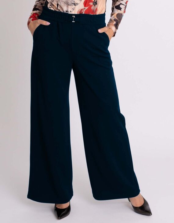 Sötétkék derékban körbegumis bőszárú alkalmi nadrág "Aureline kollekció"