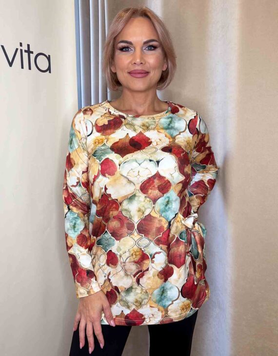 Mintás kerek nyakú felső oldalán megkötővel "Isztambul kollekció"