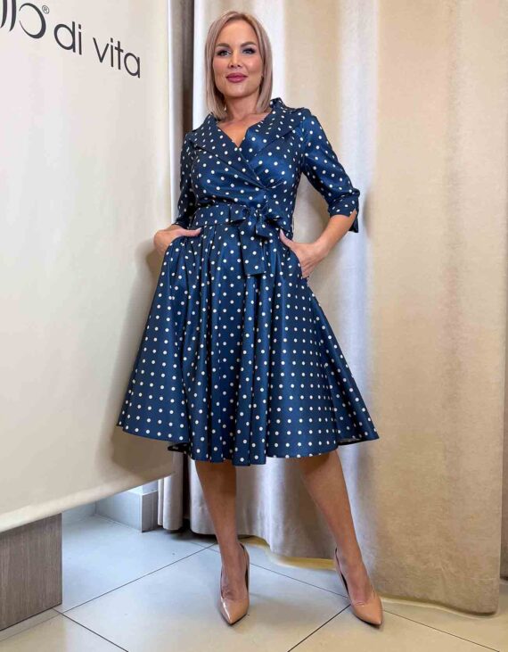 Kék-fehér színű pöttyös ruha "Lengyel"