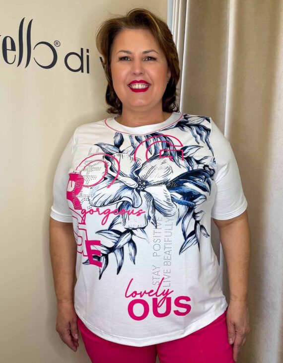 Rózsaszín virág mintás strasszos felső  "Német"