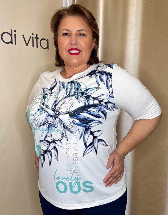 Türkiz virág mintás strasszos felső "Német"