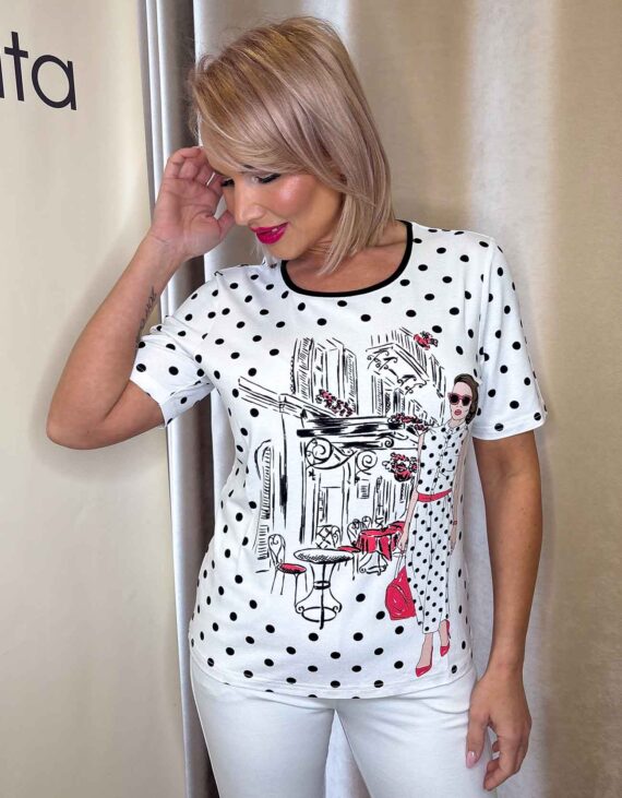 Fekete-fehér pöttyös, mintás felső "Német"