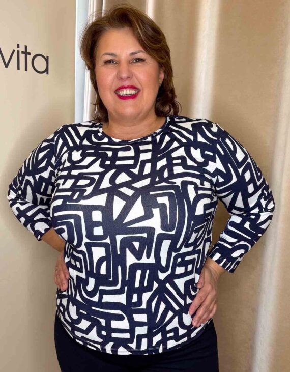 Egyedi mintás sötétkék-fehér felső "Német"