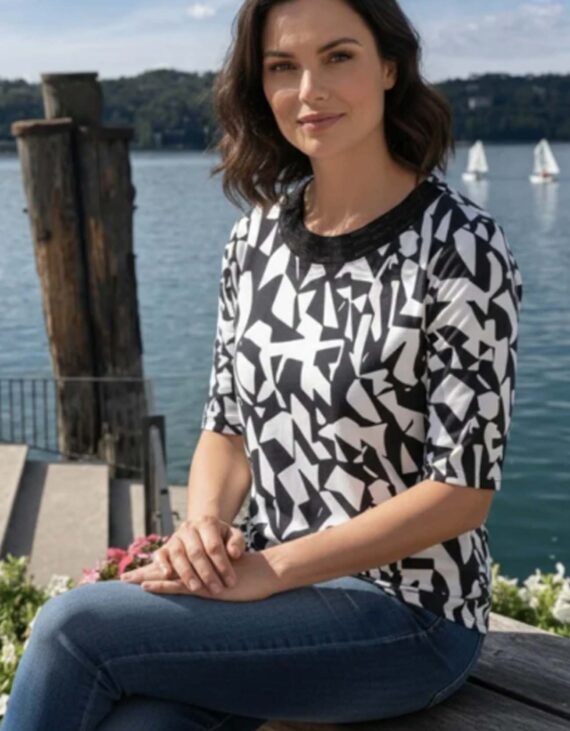 Fekete-fehér mintás strasszos tunika "Német"