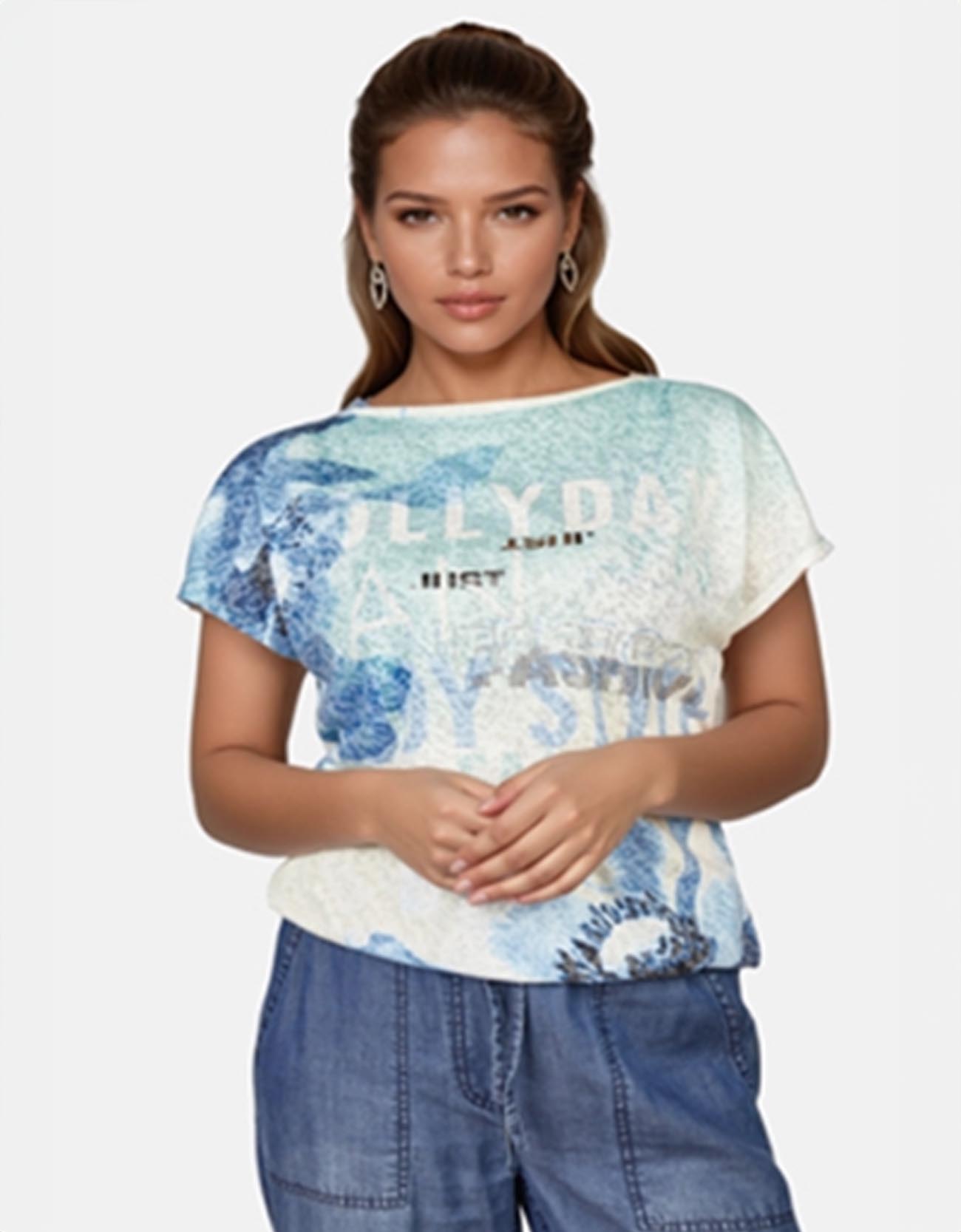 Türkiz mintás strasszos felső "Német"