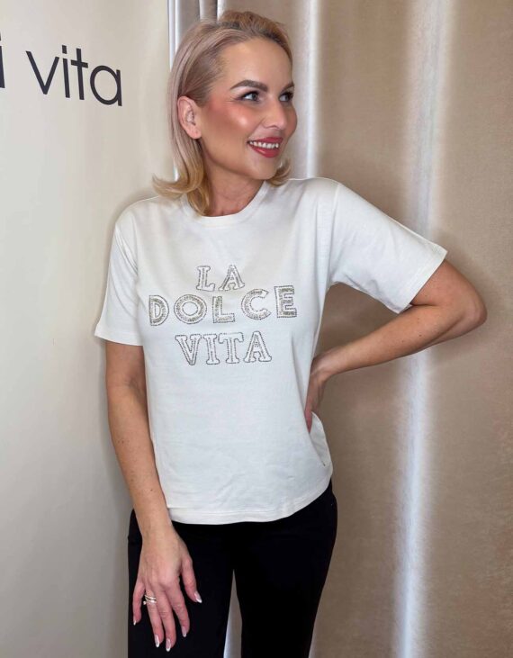 Strasszos feliratos ecrü felső "Monari"