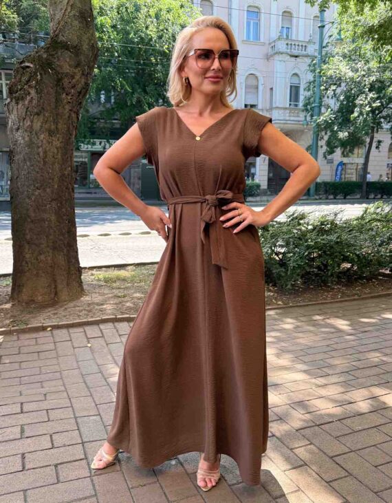 Barna derékban megkötős ruha