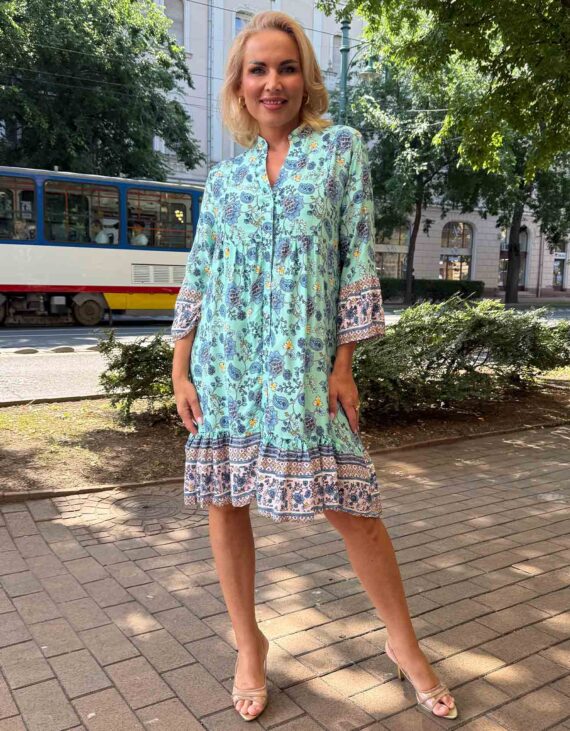 Zöld egyedi mintás rövid ruha