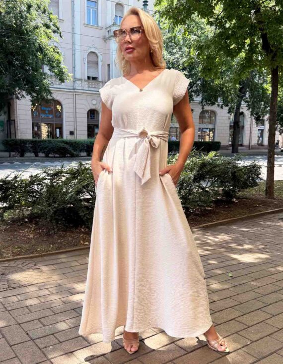 Beige derékban megkötős ruha